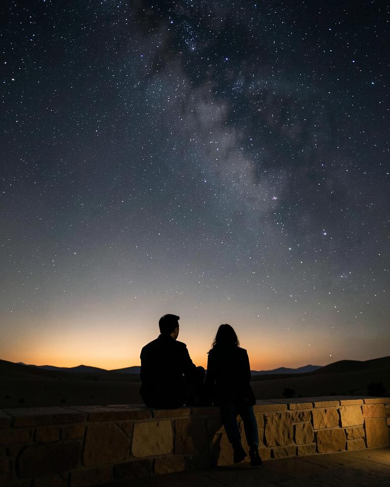 Atmospheric visual representing conversations under the stars